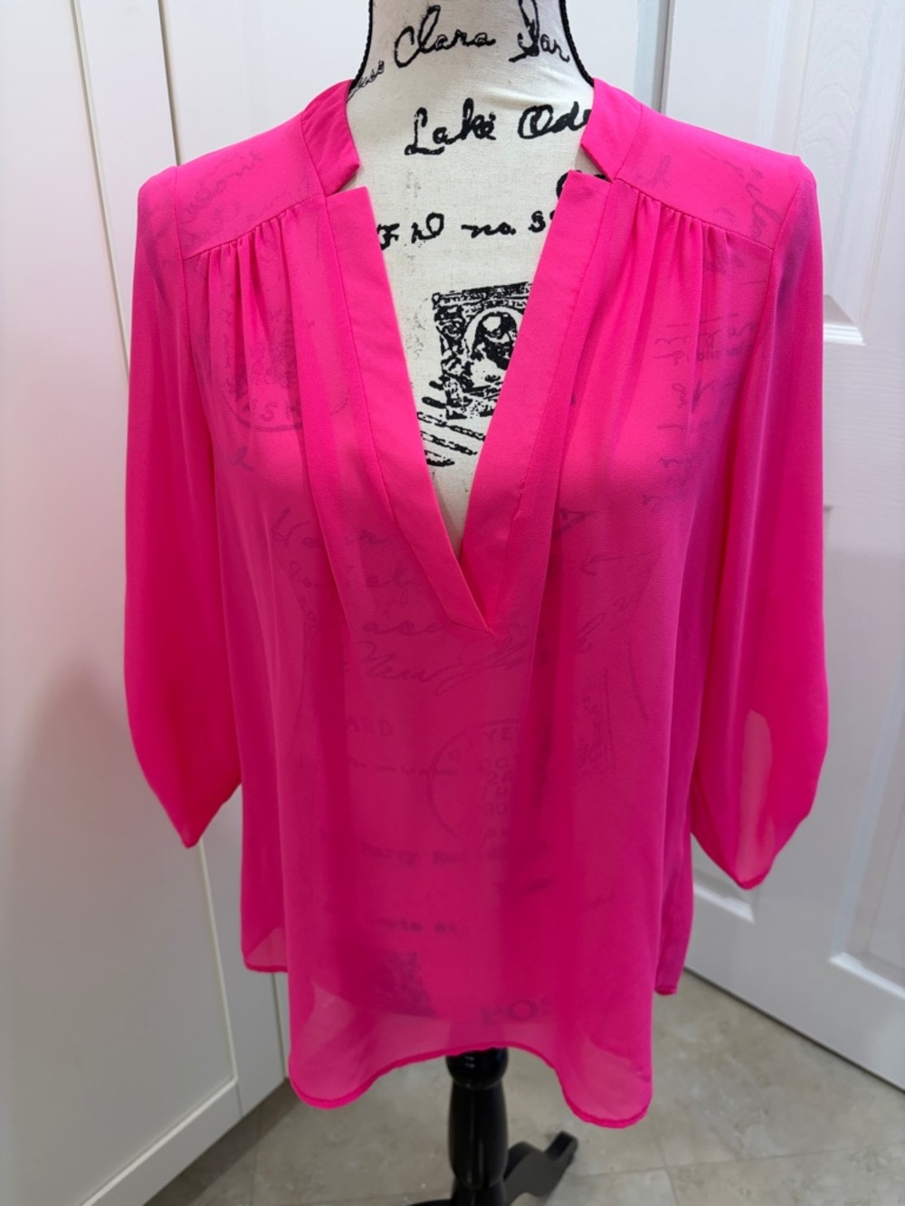 Women's Hot Pink V-Neck Lightweight Blouse
